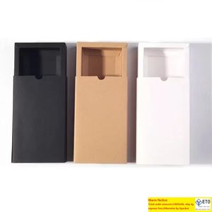 Siyah Kraft Kağıt Hediye Kutusu Beyaz Ambalaj Karton Düğün Bebek Duş Paketleme Kurabiye Narin Çekme Kutuları GSH