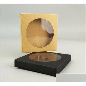 Gift Wrap 4 Size Kraft Paper Package Boxes Display Box med Clear PVC Round Window Favors Arts Krafts LX0334 Drop Delivery Home Gard DHP9I