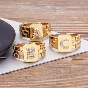 Кольцо-пасьянс, модное золотого цвета, начальный открытый дизайн, регулируемый ремешок для часов, цепочка A Z с буквами, циркониевые кольца для женщин 231117