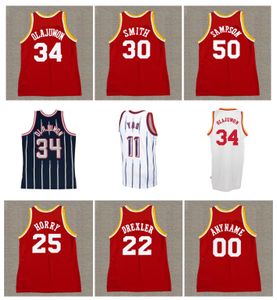 Ritorno al ritorno a razzo personalizzato Basket Jersey Houstons 34 Hakeem Olajuwon 22 Clyde Drexler 30 Kenny Smith 50 Sampson 25 Robert Horry Yao Ming Tracy 1 McGrady Size S-3xl