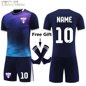 Conjuntos de camisas de futebol colecionáveis + meias para homens meninos personalização personalizada seus kits de time de futebol roupas mulheres meninas tops de futebol q231118