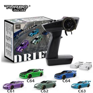 Electric/RC Car Turbo Racing 1 76 C64 C63 C62 C61 Drift RC Car With Gyro Radio Full Proportional Remote Control Toys RTR Kit For Kids and Adults 231118