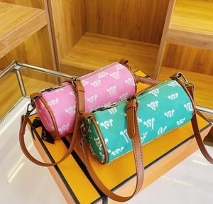 Fashionable Women's Bag Cylindrical Women's Handbag Printing Contrast Color All-Match Shoulder Crossbody Small Square Bags