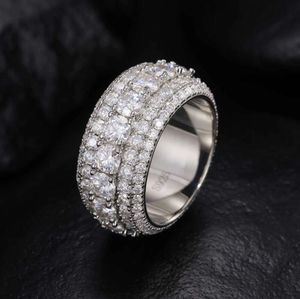 Luxury 5 Rows Moissanite Ring Pass Diamond Tester 925 Sterling Silver Shiny Fashion Jewelry Rings Moissanite Ring Men