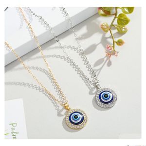 Naszyjniki wisiorek Naszyjniki Kolorfy Turkish Crystal Evil Blue Eye Naszyjnik Złoty Sier Kolor 14 mm geometryczny obwódka monety DHHL3