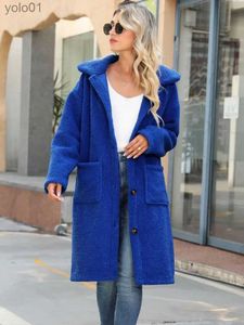 Women's Wool Blends New Autumn Women's Clothing Jacket Solid Double-Sided Cashmere Lapel Long Sled Street Style Pocket Trench Coat för Womenl231118