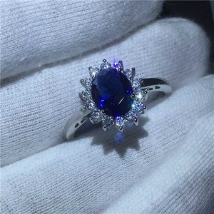 Bandringar Vackra lyx Sapphire Stone Ring Bridal Engagement Reception Wedding Memorial Jewelry AA230417
