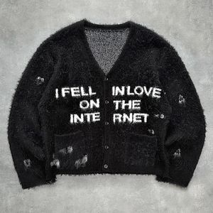 Męskie swetry harajuku litera v szyja dzianowa odzież ubrania pullover Creative Stripe's dzianinwear dziewica 231117
