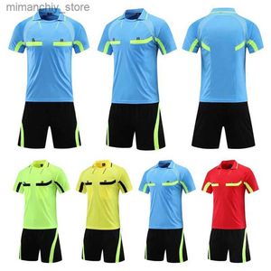 Collectable Professional Reree Soccer Jersey Set Adult Football Uniform Turndown Collar Judge Shirt Pockets Shorts Umpire Reree Suit Q231118