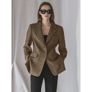 Kvinnors kostymer blazrar 2 -knapp i damer ytterkläder sillben tweed mode kvinnlig klaffficka Fall Fashion Women's Clothing Winter Coat 231117