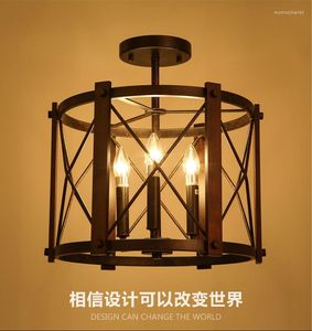 Ceiling Lights American Industrial Vintage Loft Style Circle Wrought Iron Aisle Lamp Foyer Cafe Decoration Light