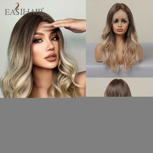 Synthetic Wigs Easihair Lace Front Synthetic Wig Long Wavy Blonde Ombre Natural Hair for Women Cosplay Frontal High Density 230227