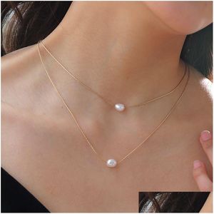 Chains Stainless Steel New Fashion Fine Jewelry 2 Layer Natural Freshwater Pearl Charms Chain Choker Necklaces Pendant For W Dhgarden Ot4Zt