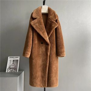 Misturas de lã feminina mulheres longo casaco de caxemira lã tecido grosso quente outerwear oversize moda streetwear teddy bear jaqueta de inverno 231117