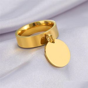 Band Rings Stainless Steel Gold Color Minimalist Ring With Big Round Pendant Finger Rings Fashion Anniversary Gifts For Drop Dhgarden Ot8Gf