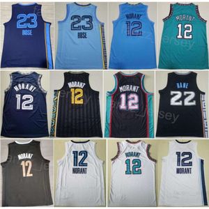 City Basketball Earned Derrick Rose Jerseys 23 Man Ja Morant 12 Desmond Bane 22 Association Pure Cotton All Stitched Statement Blue White Svart Utmärkt kvalitet