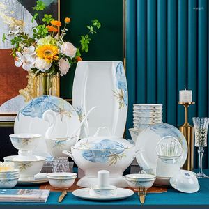 Servis uppsättningar Jingdezhen Bowl och Chopstick Combination Chinese Light Luxury Ceramic Table Proware Plate Set