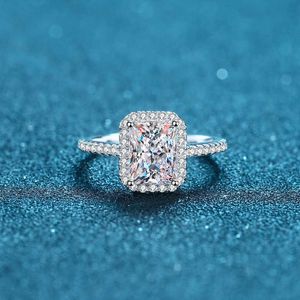 Band Rings Certificated Radiant Cut Moissanite Rings For Women 2CT Colorless VVS Diamond Proposal Rings Sterling Silver Wedding Band Gifts AA230417