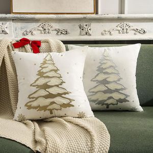 枕刺繍青銅3Dクリスマスツリー枕カーズフェスティバルシルバーケース45x45cm白いカバーソファホーム装飾