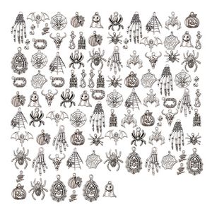 20 Stück gemischte Skelett-Schädel-Halloween-Charms aus Metall, Weihnachts-Charms-Anhänger, groß für DIY-Armbänder, Ohrringe, Schmuckherstellung, Modeschmuck