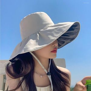 Wide Brim Hats Sun Hat Floppy Windproof Strap Beach Protection Women Summer Anti-UV Fisherman Cap Outdoor Supplies