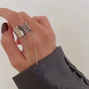 Solitärring Gothic breiter Rand Kette Quastenring Hip Hop Punk Vintage verstellbare Öffnung ästhetisch geometrisch Goth 231117