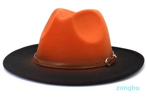 Płaski rdzeń gradient fedora czapki z brown pass kobiety mężczyźni sprayem malowana sztuczna wełna czapka jazzowa panama