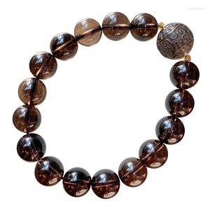 Strand Natural Tea Crystal Bracelet Round Beads With Buddha Pattern Bracelets For Women Men Lovers Hand Row Fashion Jewelry