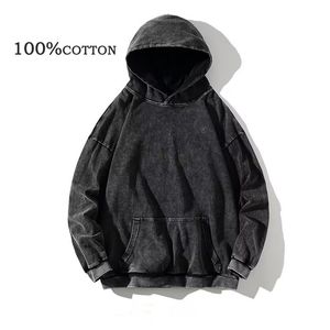 Erkek Ceketler 100 Pamuk Giysileri Vintage Siyah Asit Yıkama Hoodies Erkek Kadınlar Büyük Boy Hip Hop Sweatshirt Sıradan Pullover Y2K Giysileri 231117