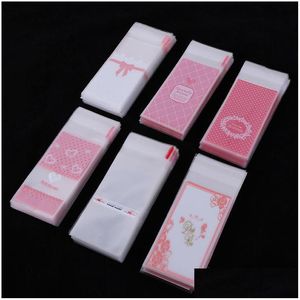 Gift Wrap 5X10Add3Cm Cute Lace Love Lipstick Bags Little Plastic Candy Cookie Packaging Cupcake Wrapper Self Adhesive Bag Lz0764 Dro Dhfwi