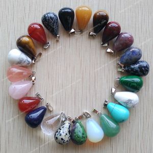 Free shipping 50pcs/lot wholesale assorted mixed natural stone water drop pendants Charms fit Necklaces jewelry making Fashion JewelryPendants drop shape stone