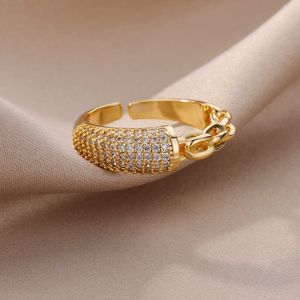 Band Rings Micro Zircon Rings for Women Gold Plated Opening Stainless Steel Ring Vintage Cubic Zirconia Lucky Aesthetic Jewerly anillos AA230417