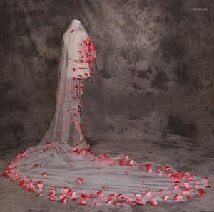 Bridal Veils Red Flower 5 Meters Long Wedding White Ivory Veil Cathedral Brides Accessories 2023 Voile Mariage