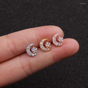 Brincos de garanhão 1 PCS Trendy fofo pequeno zircão lunar estrela orelha o osso cor dourado cor aço inoxidável jóias de piercing