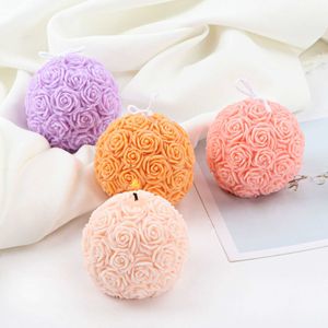 Scented Candle New Rose Flower Ball Shape Fragrance Candle Rose Scented Candles for Home Geometric Decoration Ball Soy Wax Candle Gift Z0418