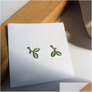 Stud Mori Tree Branch Ear Nail Cat-Eye Earring Small Fresh Sweet Green Stude Students Earrings Women Jewelry Drop Delivery Je Dhgarden Otsfw