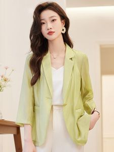女性のスーツシックな夏の薄いコート女性2023韓国スタイルの女性オフィスウェアとブレザーエレガントな衣装女性S-4XL特大ブレザー