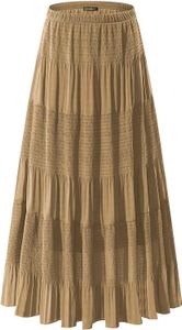 NASHALYLY Women's Chiffon Elastic High Waist Pleated A-Line Flared Maxi Skirts