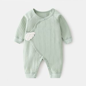 Rompers Lawadka 0-6M Spring Autumn born Baby Girl Boy Romper Cotton Solid Soft Infant Jumpsuit With Wing Casual Clothes For Girls Boy 230418