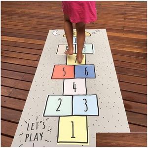 Baby Rugs Playmats Nordic Hopscotch Game Mat Kids Activity Play Gym Mats Infant Adventure Road Cling Carpet For Children Room 2012 Dhxao