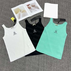 Design Bordado Camiseta Feminina de Malha Camisetas de Tricô de Verão Camisetas Regatas Esportivas Regatas de Malha