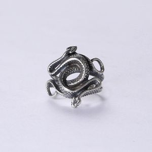 Cluster Rings Real S925 Sterling Silver Fashion Classic Retro Double-heads Snake Closed Men Women Lovers Ring Fine Jewelry