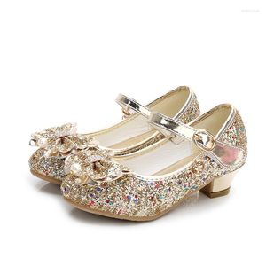 Flat Shoes Girls Leather Children's Princess High Heels Spring Casual Kids Single Fashion Blitter Glitter Tance Dance