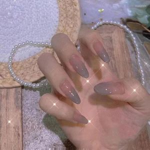 Nail Gel 24pcs Gray Pink Gradients Wear Long Paragraph Fashion Manicure Patch False Nails Save Time Wearable