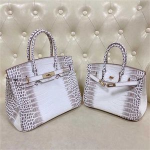 Platinum Bag Designer Tote 2024 the 30 Is the Same Type of Himalayan White Crocodile Cow Leather Women's One Shoulder Cross-body Fashion