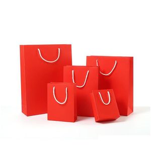 Confezione regalo 10 dimensioni rosso confezione regalo sacchetto di carta borse festival negozio con manici Lx858 consegna goccia giardino domestico parte festiva Dhng5