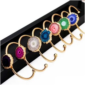 Bangle Blue Green Rose Pink Drusy Druzy Crystal Open Cuff Sunflower Patterncolorf Bracelets For Women Girl Lady Jewelry Drop Delivery Dhtpe