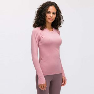 Lu-83 topos camisa de yoga esporte treino casual polegar buraco das mulheres manga longa camiseta fitness respirável roupas ginásio feminino atlético t