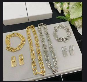 New Designed Hip Hop Necklace Earrings Big B letter Pendants Cuban Coarse Chain Men's Punk Style Shiny Non-fading Women's Thick Bracelet Designer Jewelry Sets BBS1