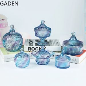 Storage Bottles Jars Stained Glass Candy European Home Living Room Decoration Creative Coffee Table with Lid Dried Fruit Snack 230418